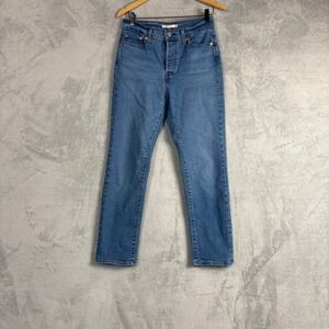 Levis Wedgie Straight High Rise Medium Wash Blue Button Fly Jeans 28 Casual